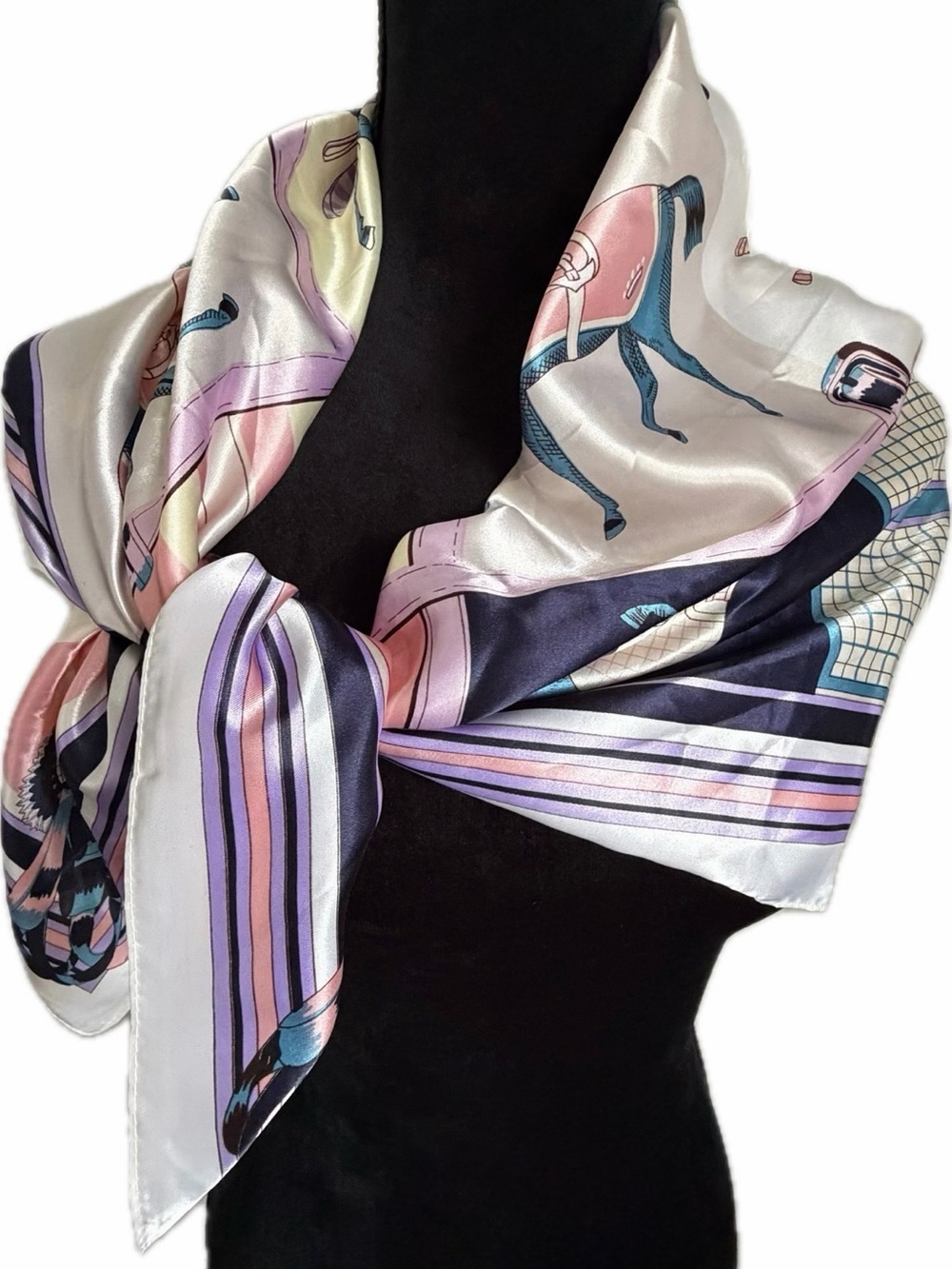 Scarf Womens One Size Multicolor Horse Print Satin Square Neck Wrap Equestrian